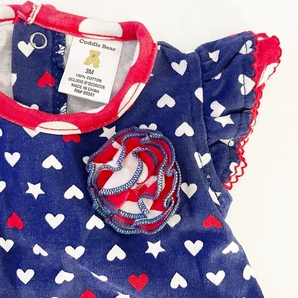 CUDDLE BEAR Star and Hearts Red White Blue Baby Girl Top - 3 Months - Picture 3 of 7